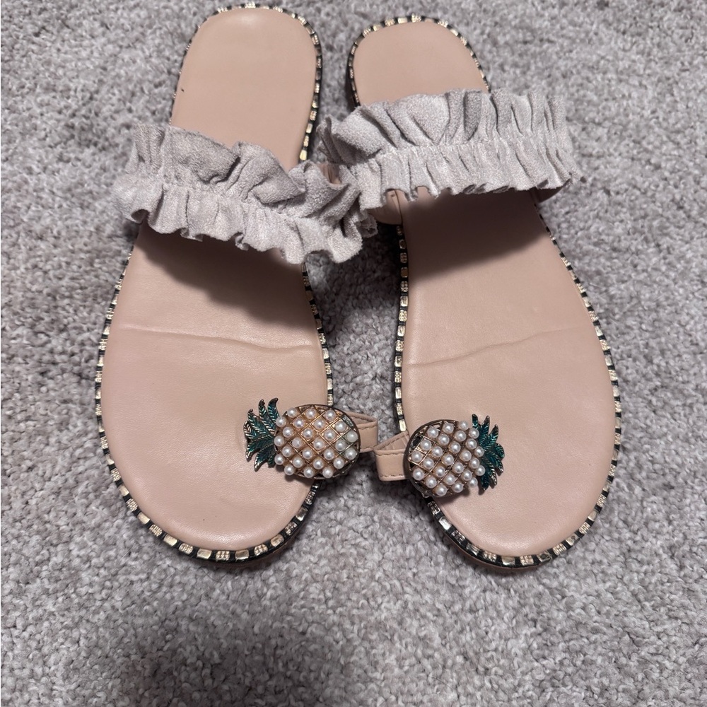 Elegant Beige Ruffle Sandals